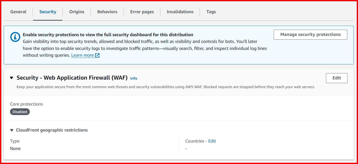 Picture showing the CloudFront geographic restrictions section in CloudFront